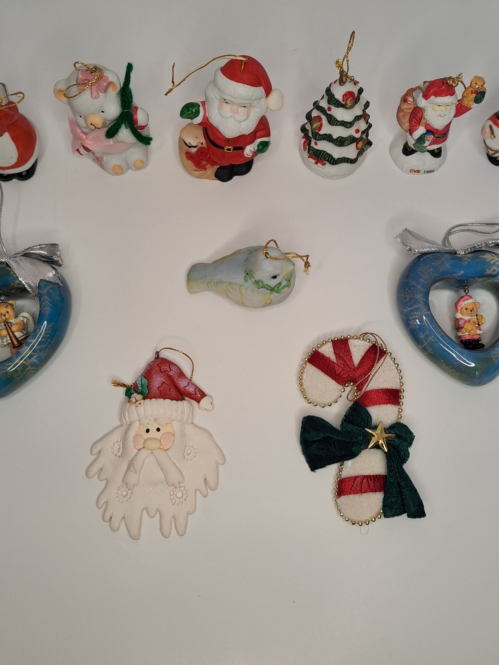 Lot of 11 various Christmas Ornaments Figurines Misc. Porcelain and some cloth